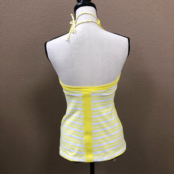 Lululemon yellow white stripe halter tank top Sz 6 - Picture 5 of 7